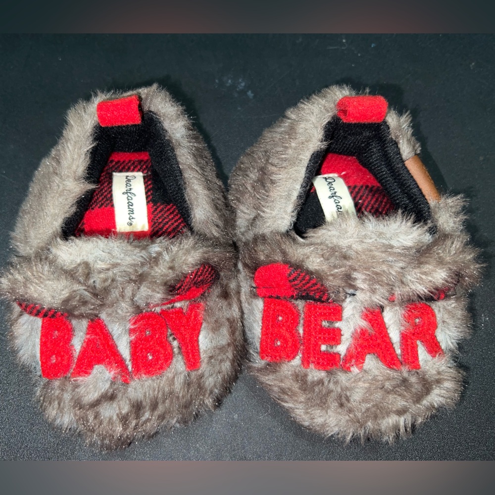 Dearfoams Brown and‎ Red Baby Bear Slippers, 9-12 month slippers